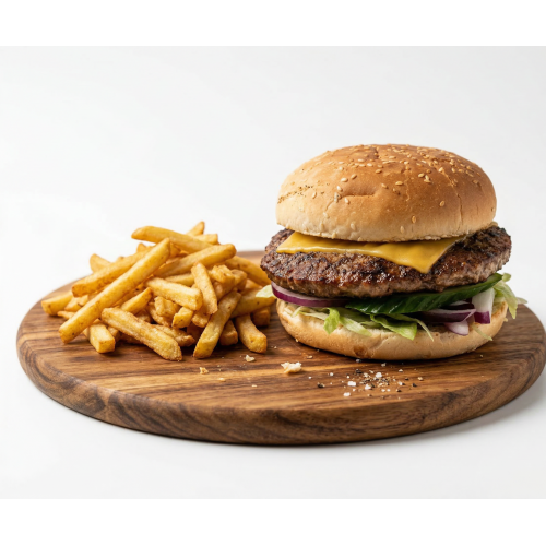 Cheeseburger and chips
